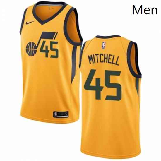 Mens Nike Utah Jazz 45 Donovan Mitchell Swingman Gold NBA Jersey Statement Edition